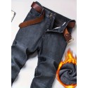 Men's Trendy Plush Lined Jeans Men's Denim Pants Streetwear Classic Jeans For Winter Fall