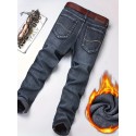 Men's Trendy Plush Lined Jeans Men's Denim Pants Streetwear Classic Jeans For Winter Fall