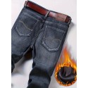 Men's Trendy Plush Lined Jeans Men's Denim Pants Streetwear Classic Jeans For Winter Fall