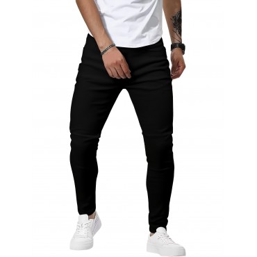 Men's Casual Skinny Medium Stretch Jeans, Chic Street Style Denim Pants