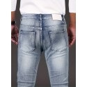 Slim Fit Biker Jeans, Men's Casual Street Style Distressed Medium Stretch Denim Pants