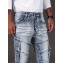 Slim Fit Biker Jeans, Men's Casual Street Style Distressed Medium Stretch Denim Pants