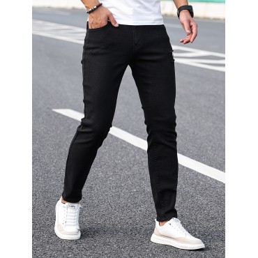 Slim Fit Ripped Jeans, Men's Casual High Stretch Street Style Denim Pants