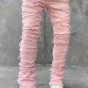 Creative Raw Trim Jeans, Men's Casual Street Style Medium Stretch Denim Pants