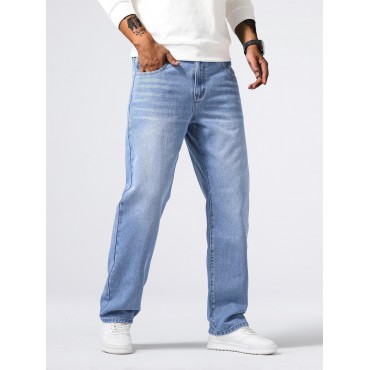 Loose Fit Straight Leg Jeans, Men's Casual Street Style Distressed Denim Pants For All Seasons