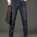 Men's Straight Leg Slightly Stretch Jeans For Business, Semi-formal Stretch Denim Pants, Men's Clothing