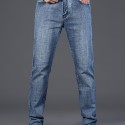 Men's Straight Leg Slightly Stretch Jeans For Business, Semi-formal Stretch Denim Pants, Men's Clothing