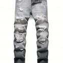 Men's Regular Ripped Jeans, Casual Street Style Distressed Denim Pants