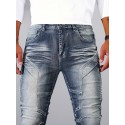 Men's Casual Vintage Style Denim Pants, Street Style Skinny Biker Jeans