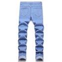 Embroidery Slim Fit Ripped Jeans, Men's Casual Street Style Distressed Denim Pants For Spring Summer