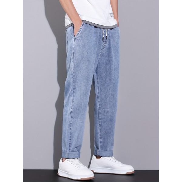 Men's Trendy Denim Jeans, Casual Straight Leg Loose Fit Trousers For Outdoor Fall