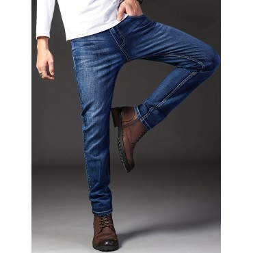 Classic Design Semi-formal Jeans, Men's Casual Stretch Denim Pants For All Seasons Business