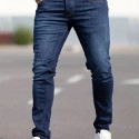 Slim Fit Cotton Jeans, Men's Casual Solid Color Mid Stretch Denim Pants For Spring Summer