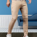 Contrast Stitching Slim Fit Jeans, Men's Casual Street Style Mid Stretch Denim Pants For Spring Summer