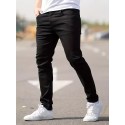 Classic Design Slim Fit Cotton Jeans, Men's Casual Street Style Solid Color Mid Stretch Denim Pants For Spring Summer