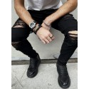 Men's Fashion Ripped Skinny Mid Stretch Jeans Slim Fit Denim Pants With Pockets