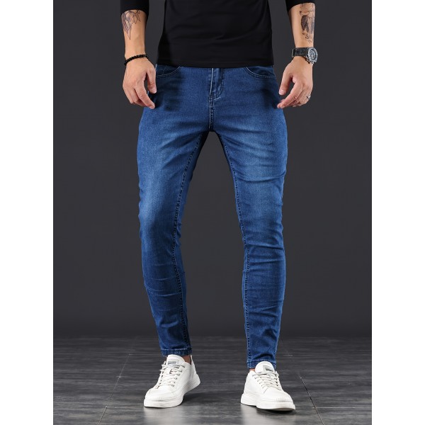 Men's Slim Fit Jeans, Street Style Distressed Medium Stretch Denim Pants