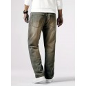 Men's Casual Loose Fit Jeans, Street Style Straight Leg Denim Pants