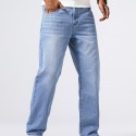 Men's Casual Loose Fit Jeans, Street Style Straight Leg Denim Pants