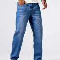 Men's Casual Loose Fit Jeans, Street Style Straight Leg Denim Pants