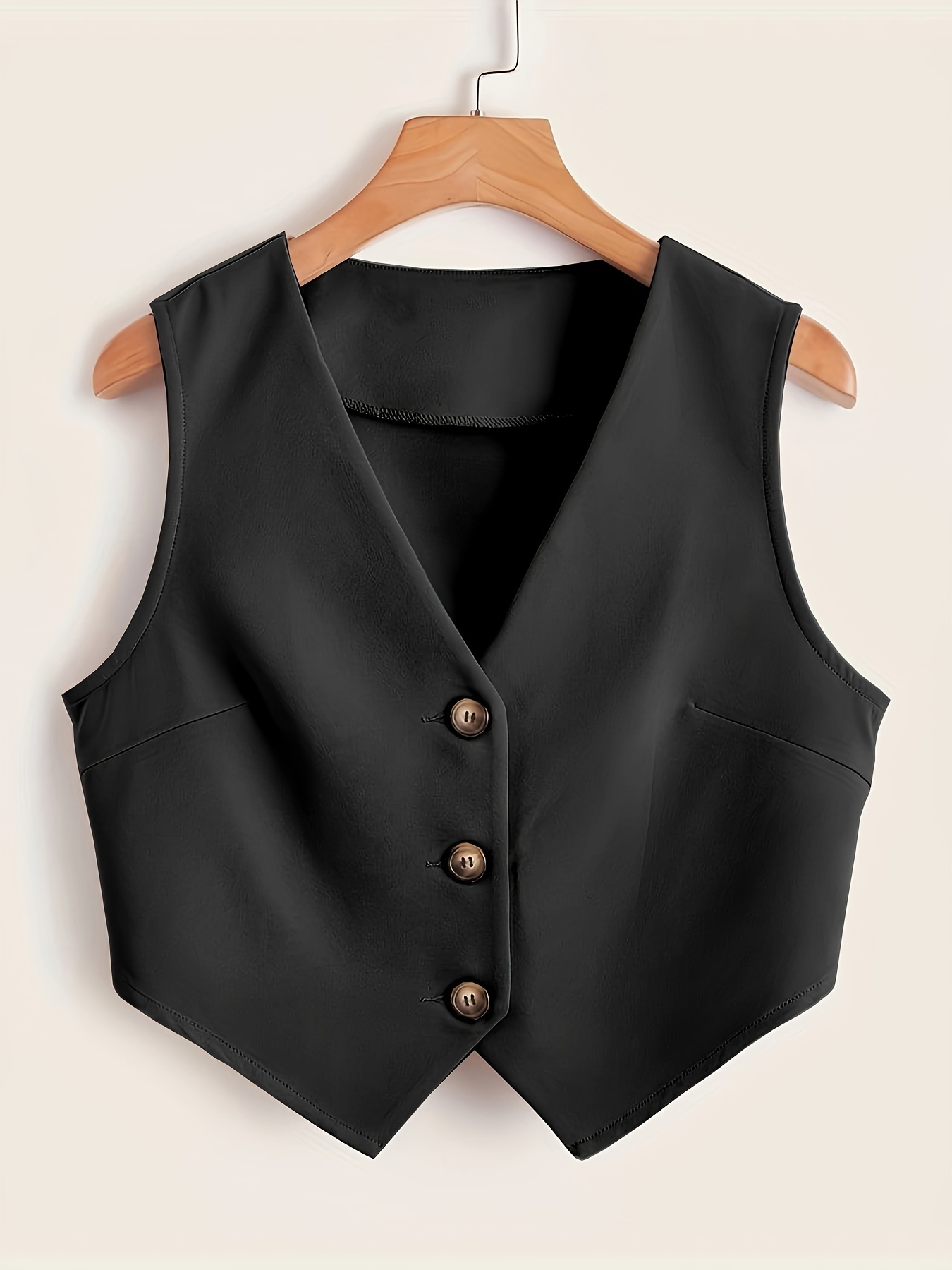 button front sleeveless vest elegant solid v neck work vest womens clothing details 0