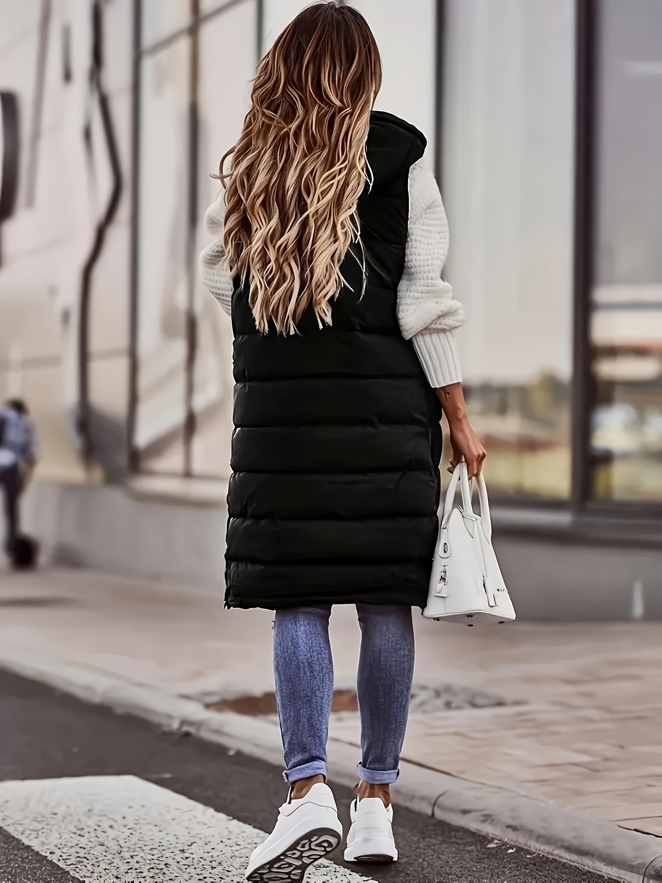 solid drawstring hooded vest versatile sleeveless winter warm outwear for fall winter womens clothing details 10