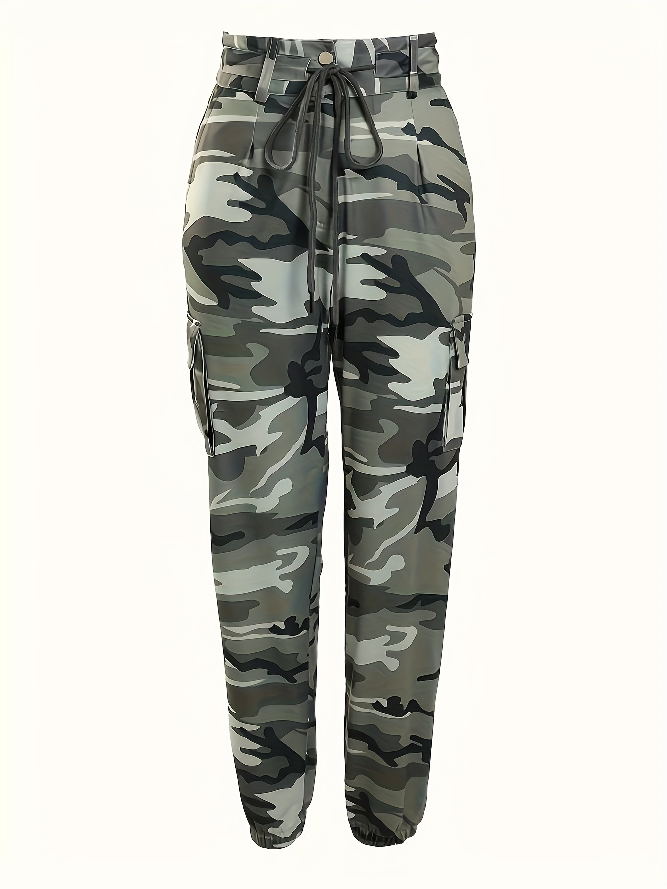 camo print drawstring baggy joggers casual hiogh waist pants for spring fall womens clothing details 2