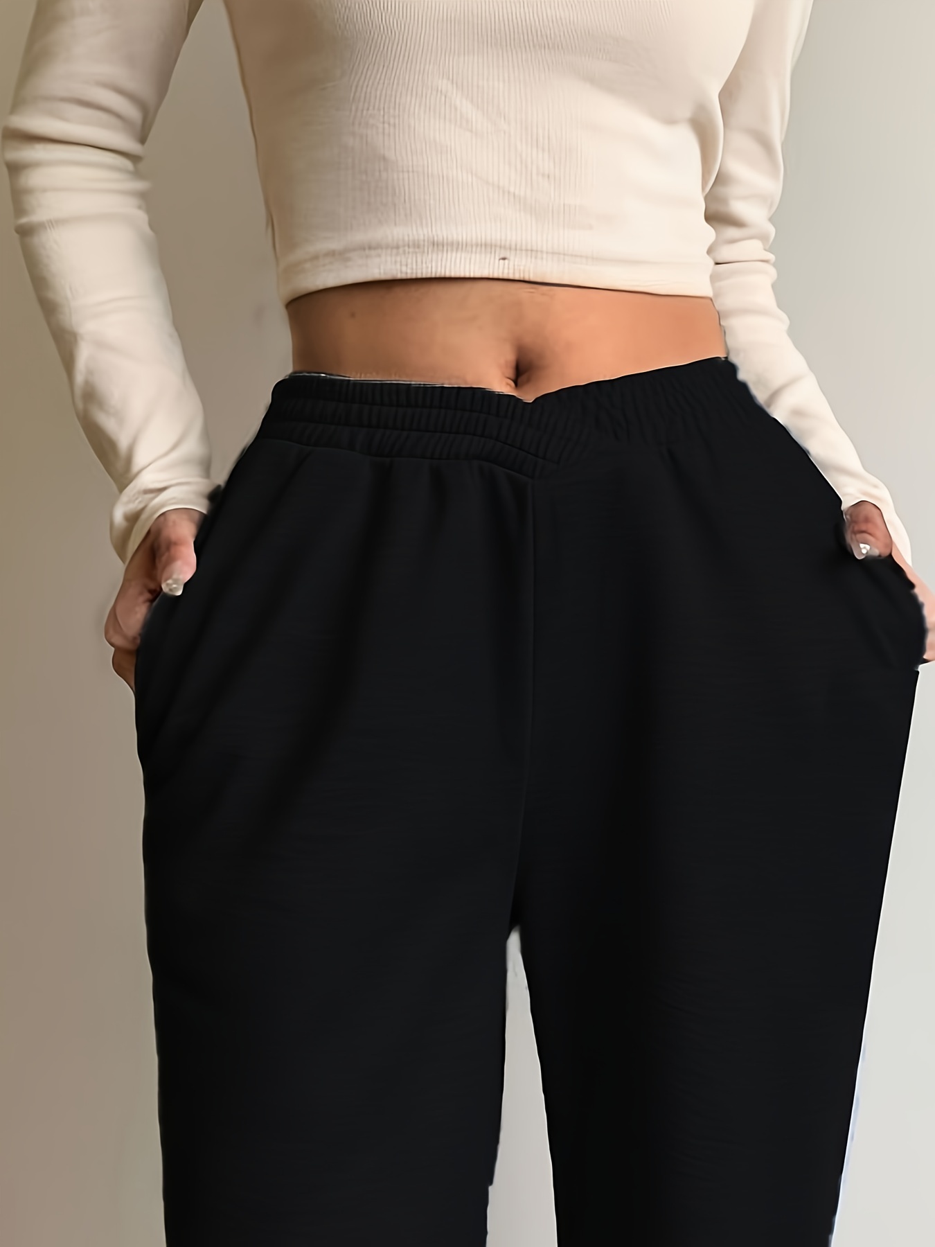 solid loose basic jogger sweatpants versatile comfy pants for fall winter womens clothing details 13