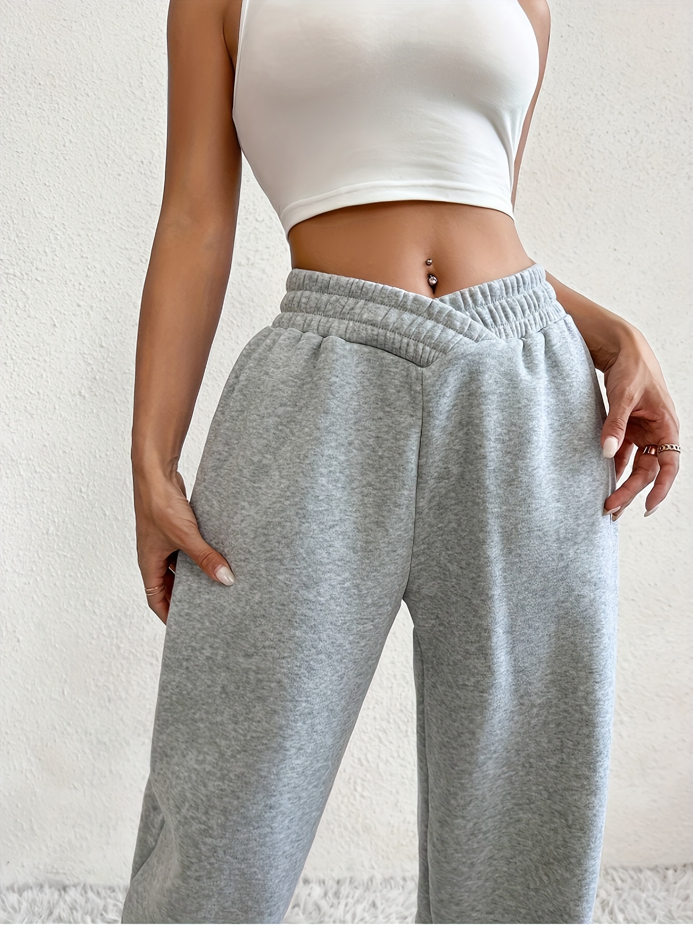 solid loose basic jogger sweatpants versatile comfy pants for fall winter womens clothing details 18