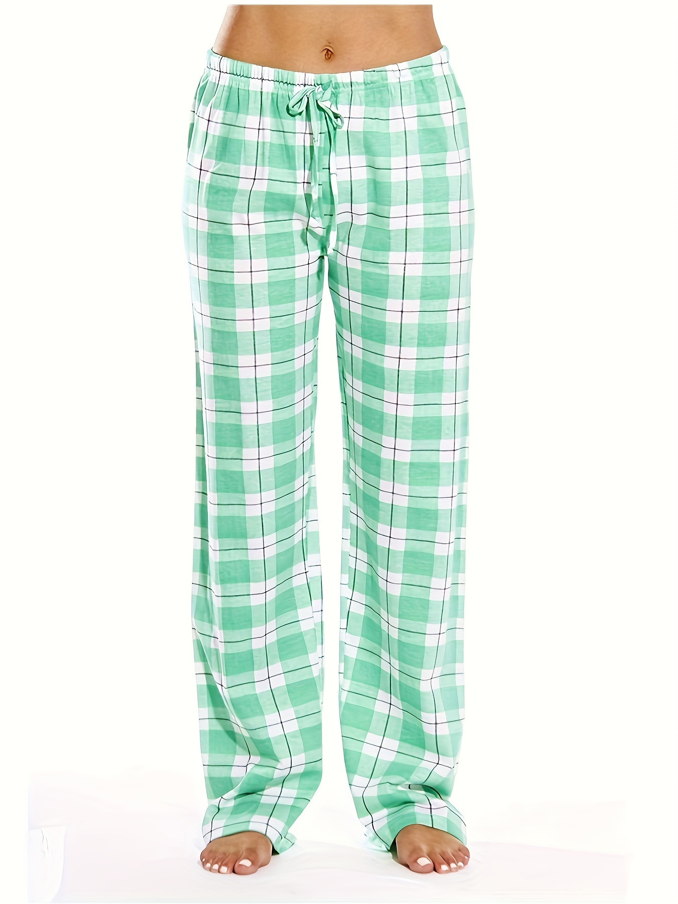 plaid pattern drawstring pants casual wide leg pants womens clothing details 10