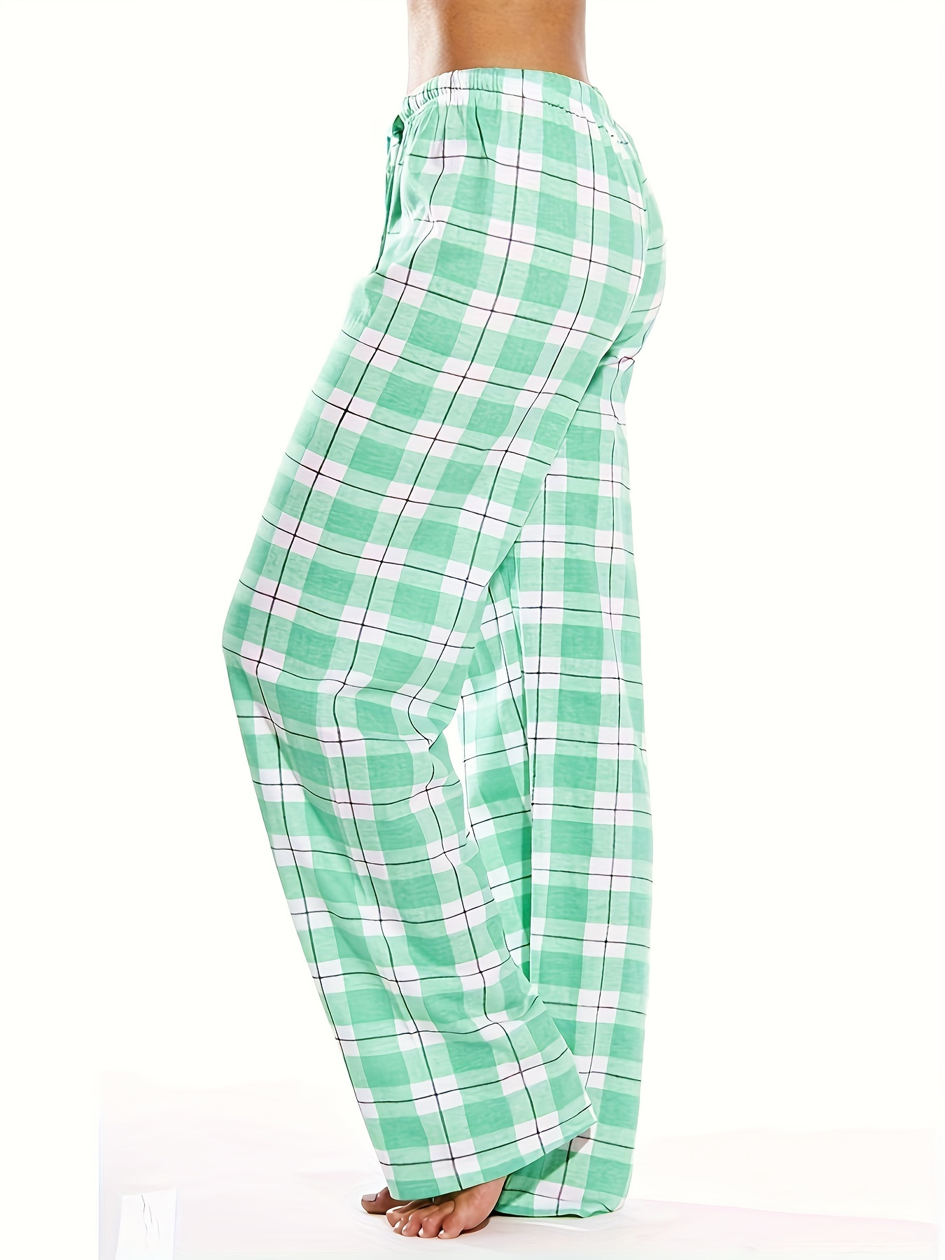 plaid pattern drawstring pants casual wide leg pants womens clothing details 12