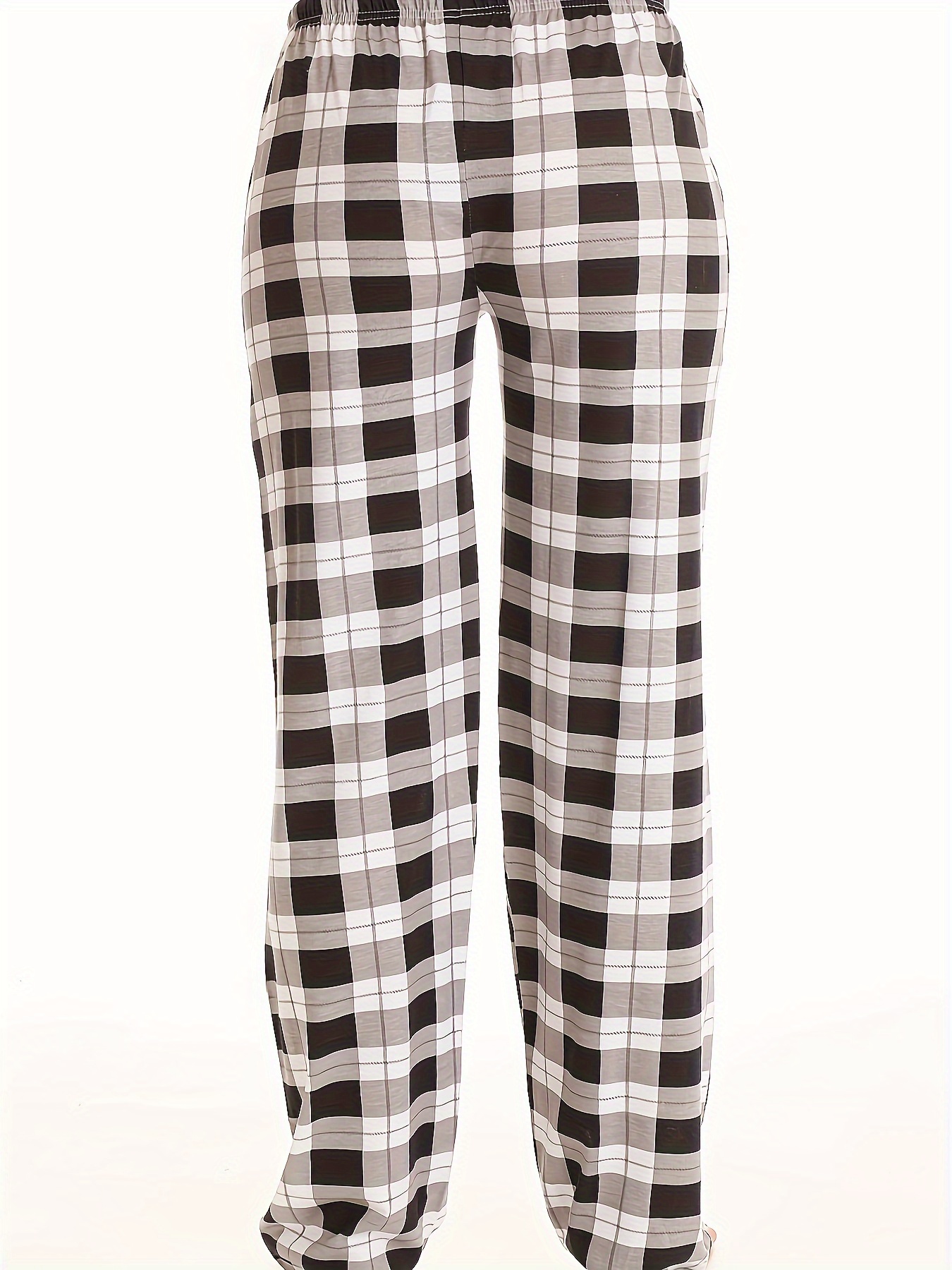 plaid pattern drawstring pants casual wide leg pants womens clothing details 20