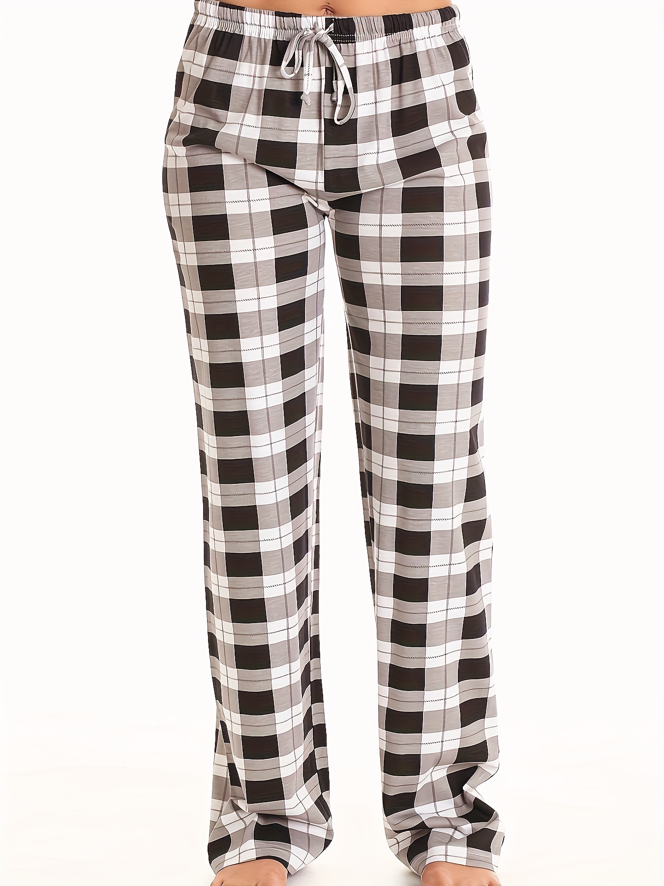 plaid pattern drawstring pants casual wide leg pants womens clothing details 21