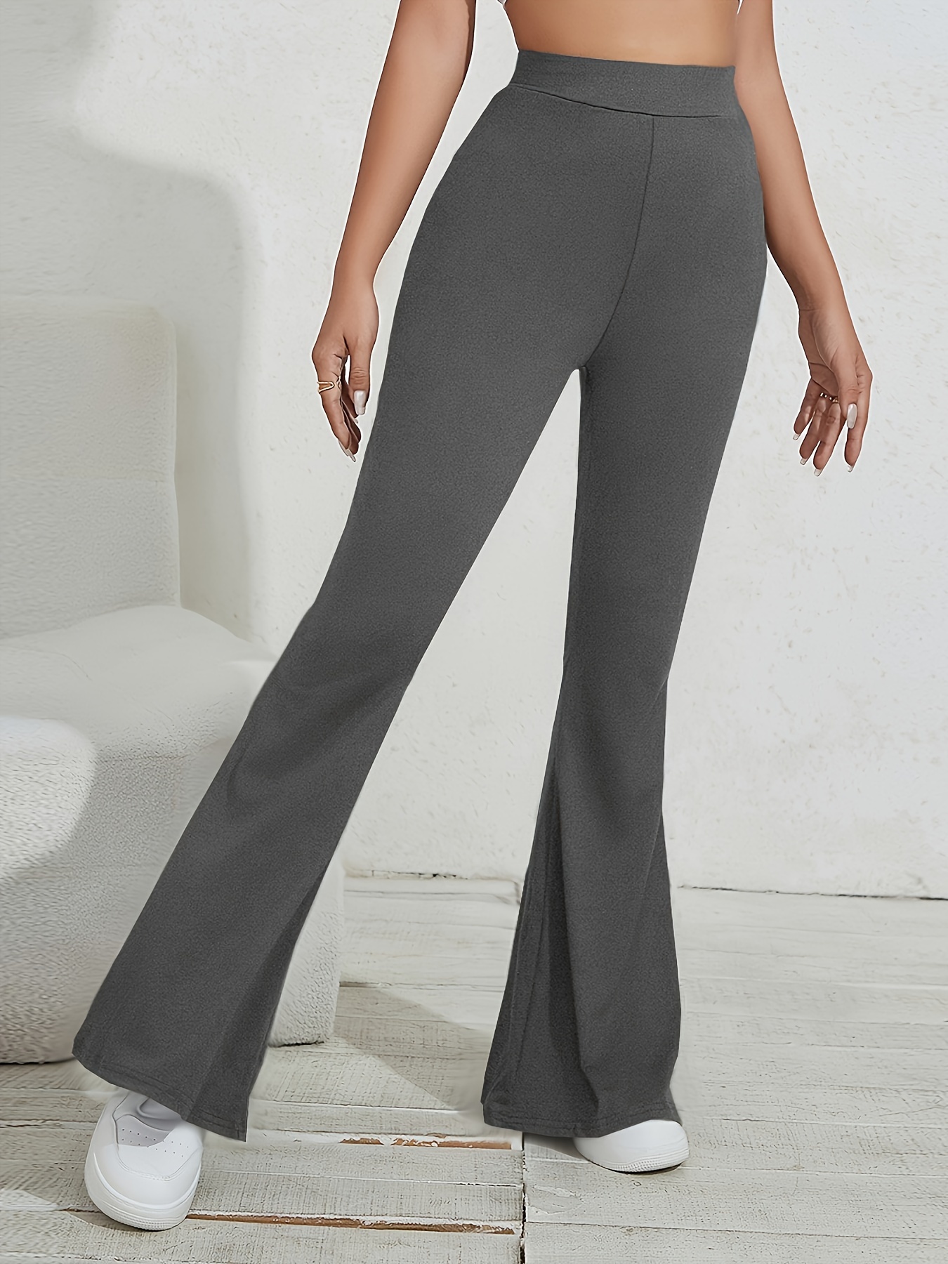 flared leg simple pants vintage long length versatile bell bottom pants womens clothing details 7