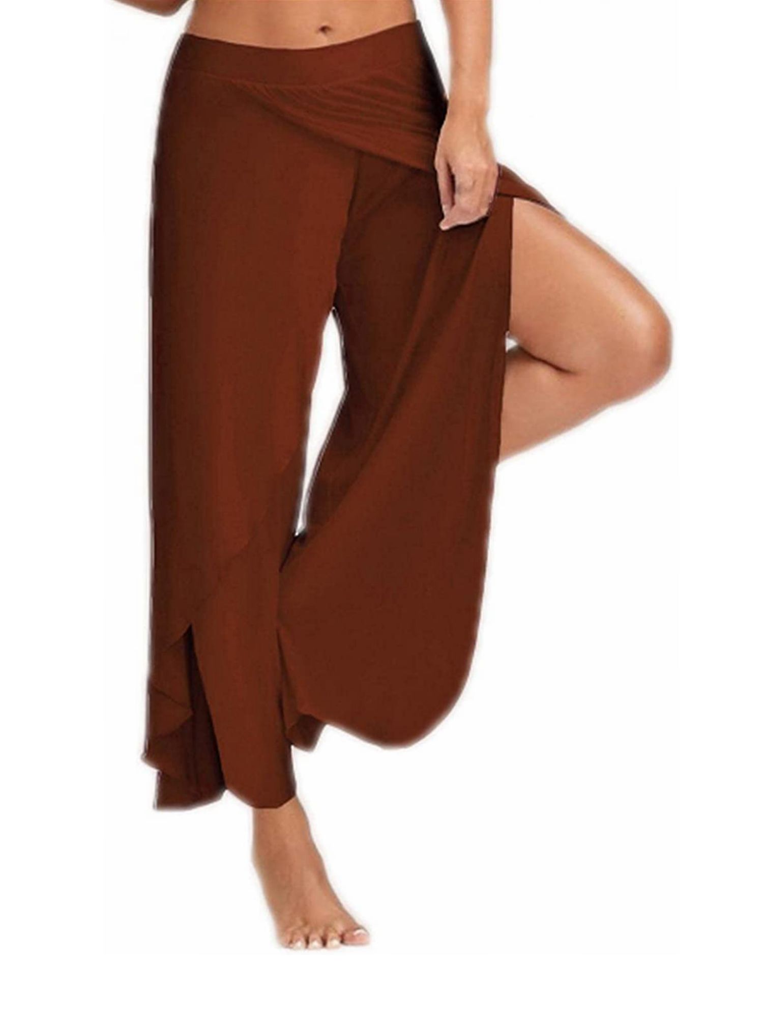 y2k womens pants solid casual high slit flowy layered fashion loose wide leg pants details 0