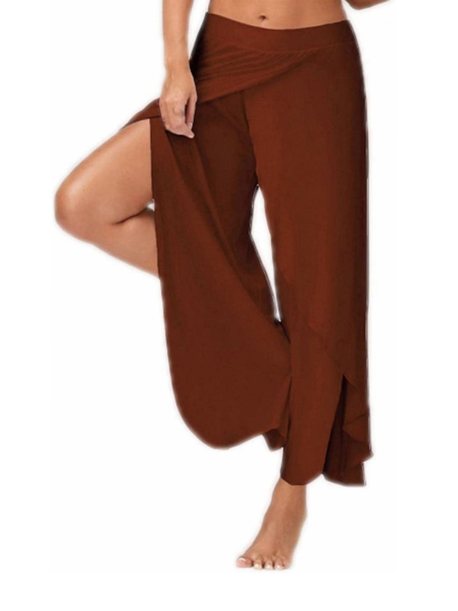 y2k womens pants solid casual high slit flowy layered fashion loose wide leg pants details 3