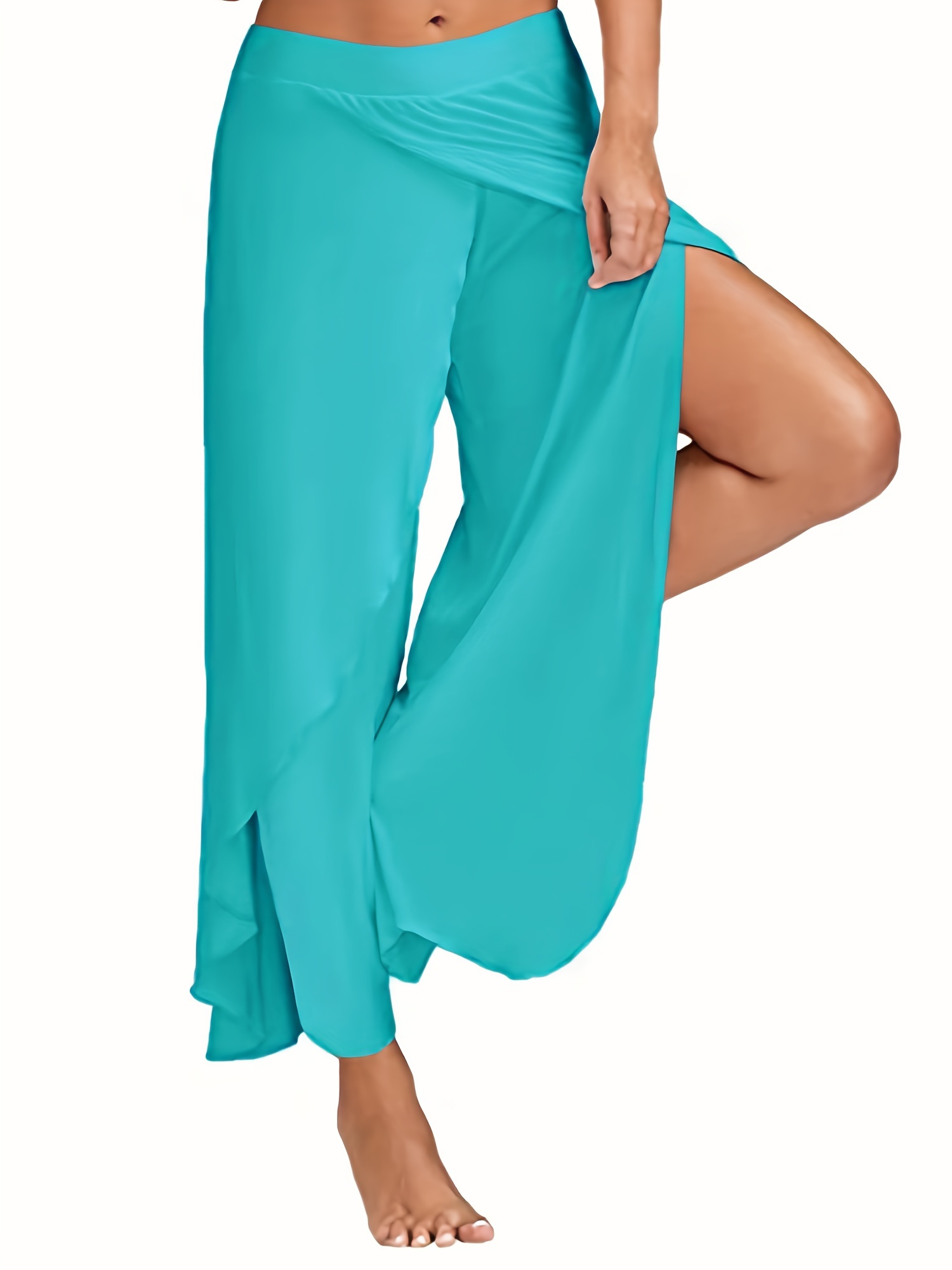 y2k womens pants solid casual high slit flowy layered fashion loose wide leg pants details 11