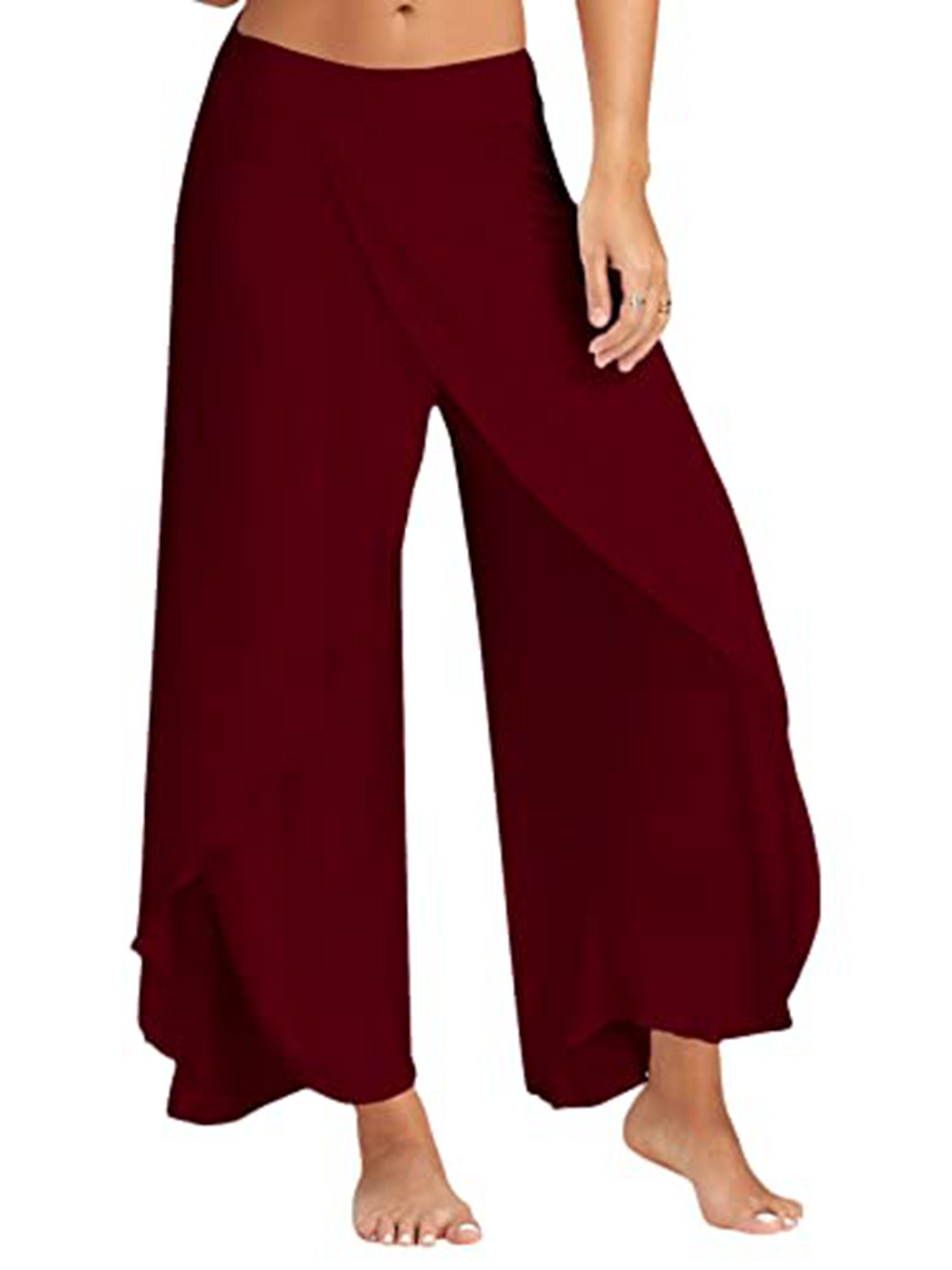 y2k womens pants solid casual high slit flowy layered fashion loose wide leg pants details 14