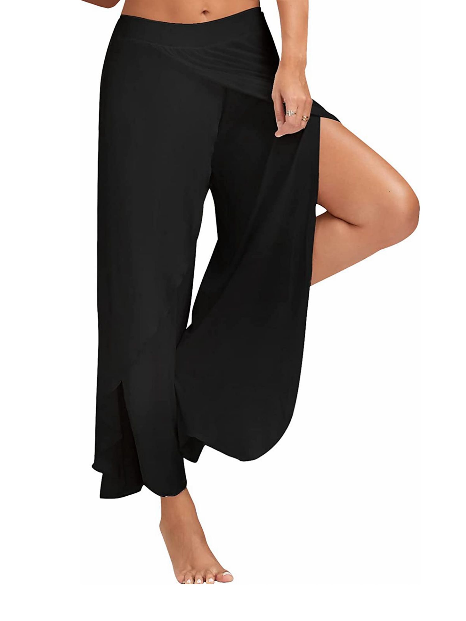 y2k womens pants solid casual high slit flowy layered fashion loose wide leg pants details 28