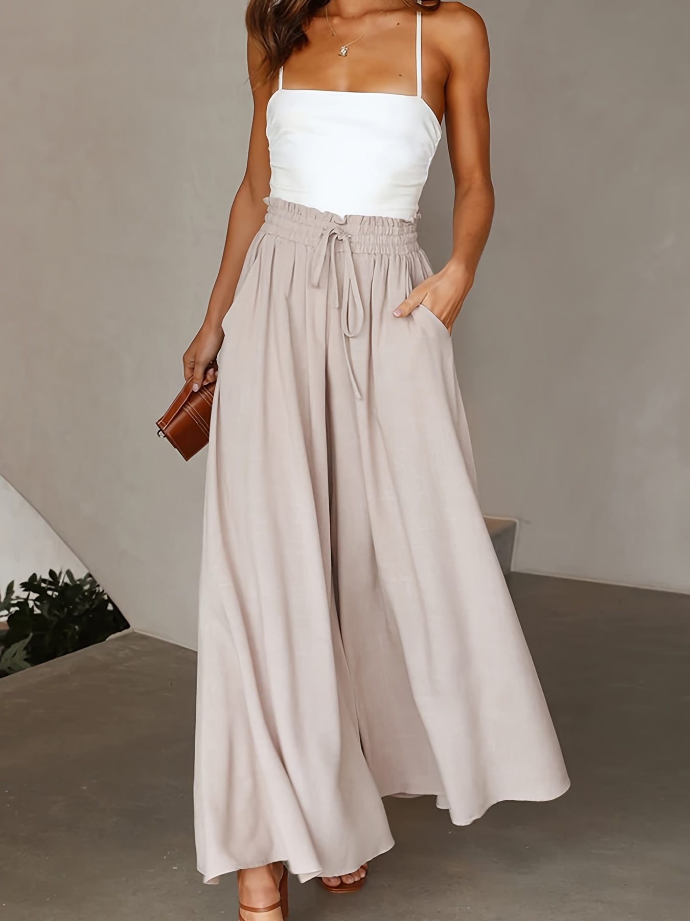 womens wide leg palazzo pants flowy ruffle solid pants womens clothing details 40