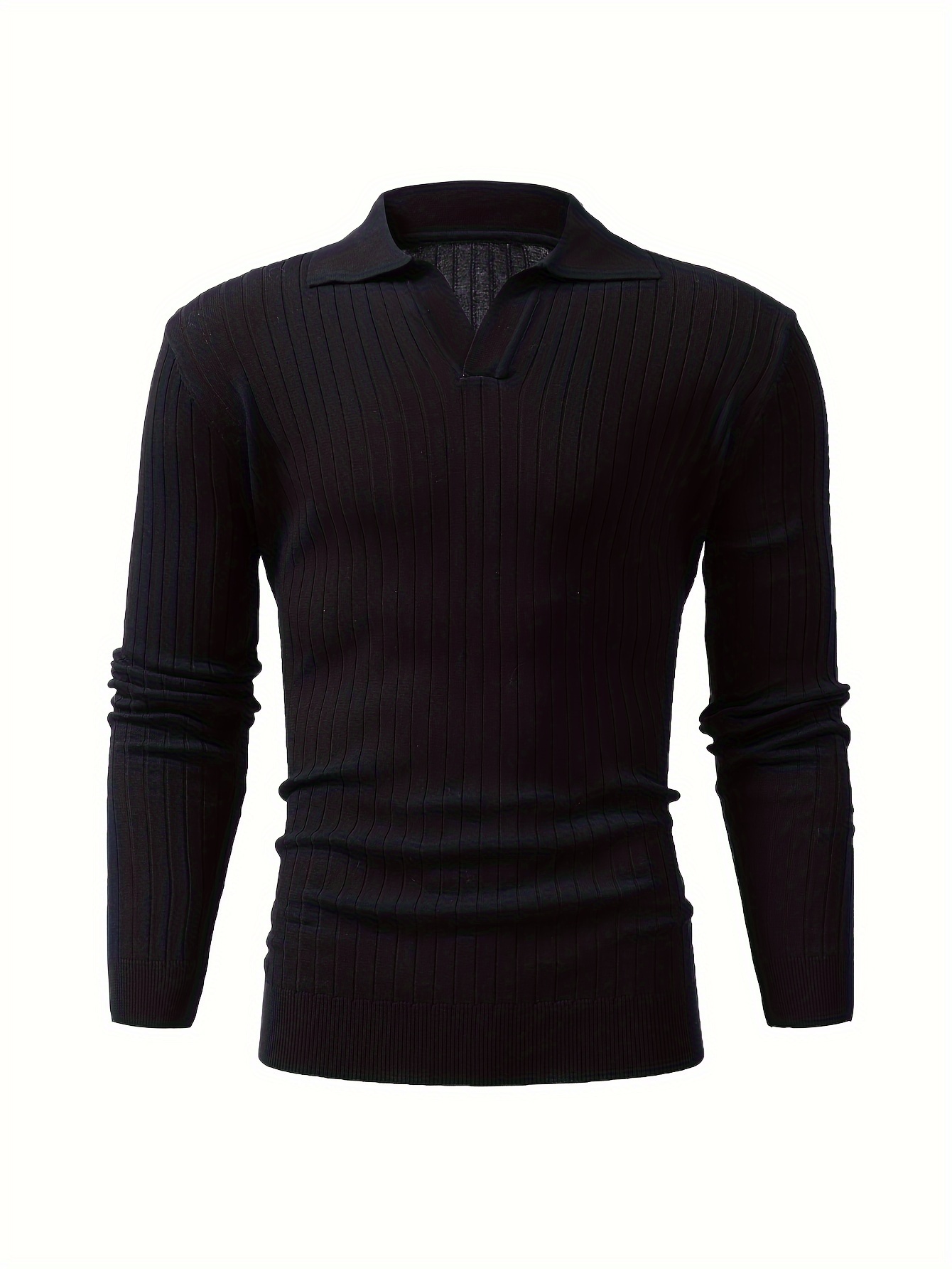 solid chic knit shirt mens casual lapel slightly stretch v neck pullover sweater for autumn winter details 26