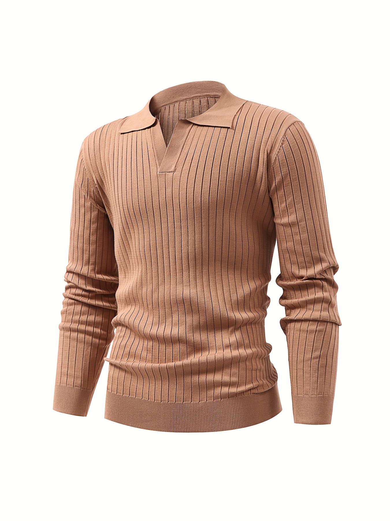 solid chic knit shirt mens casual lapel slightly stretch v neck pullover sweater for autumn winter details 37