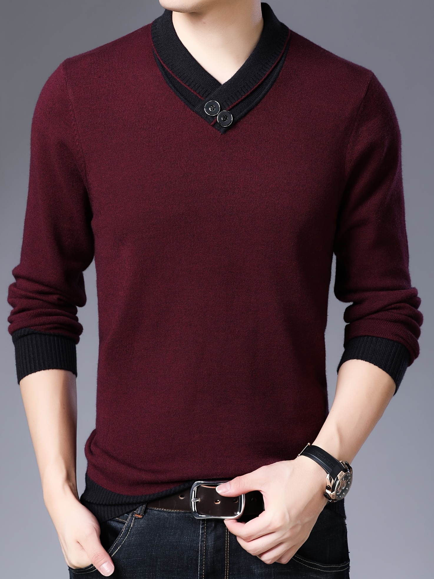 all match knitted slim sweater mens casual warm slightly stretch shawl collar pullover sweater for men fall winter details 0