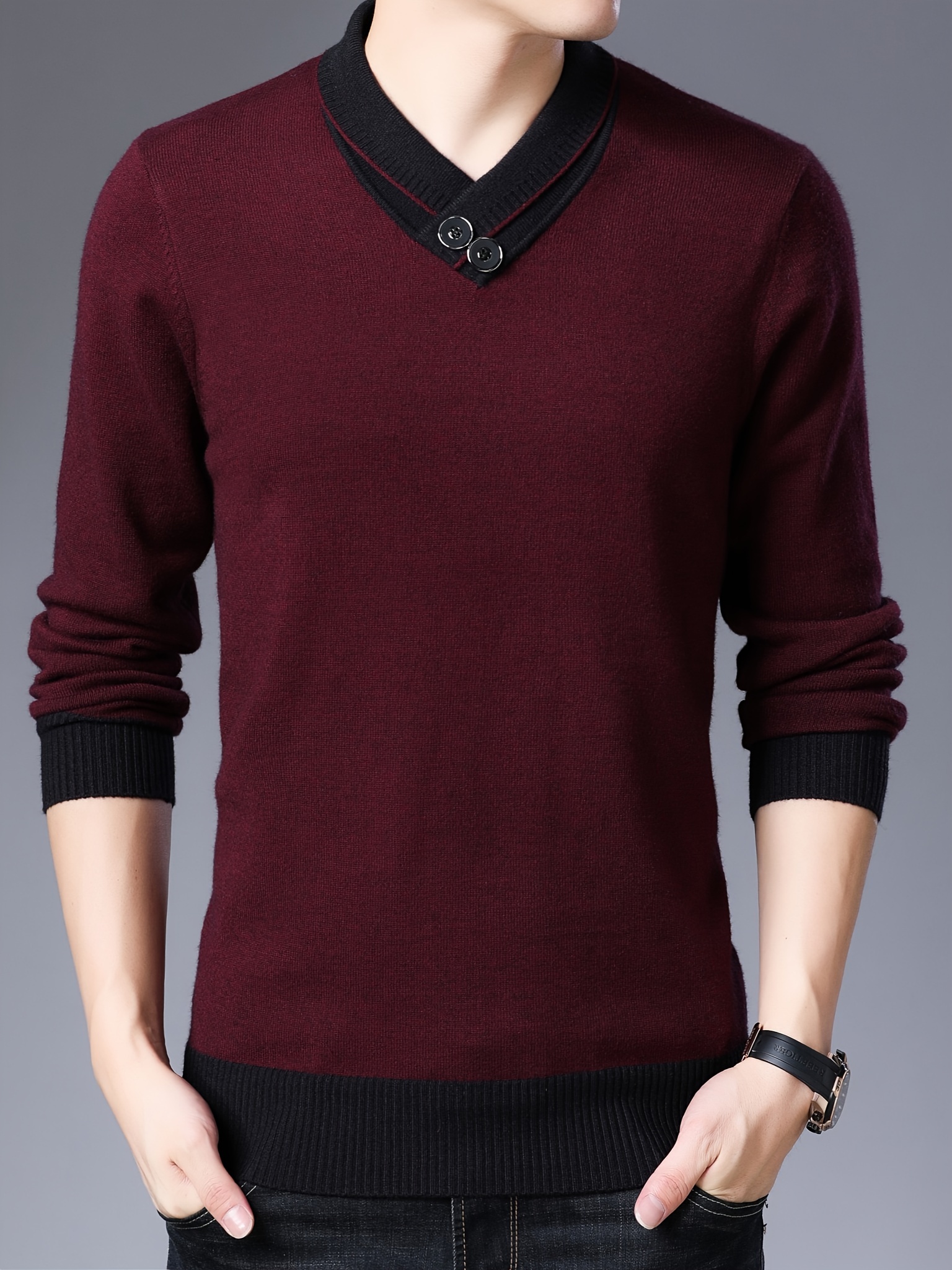 all match knitted slim sweater mens casual warm slightly stretch shawl collar pullover sweater for men fall winter details 3