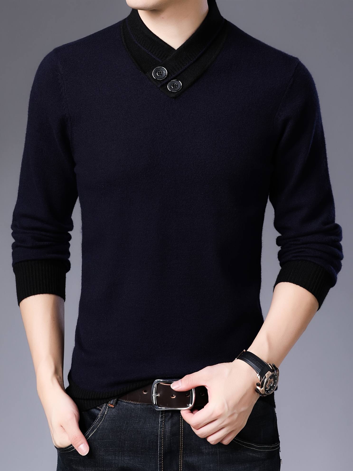 all match knitted slim sweater mens casual warm slightly stretch shawl collar pullover sweater for men fall winter details 15