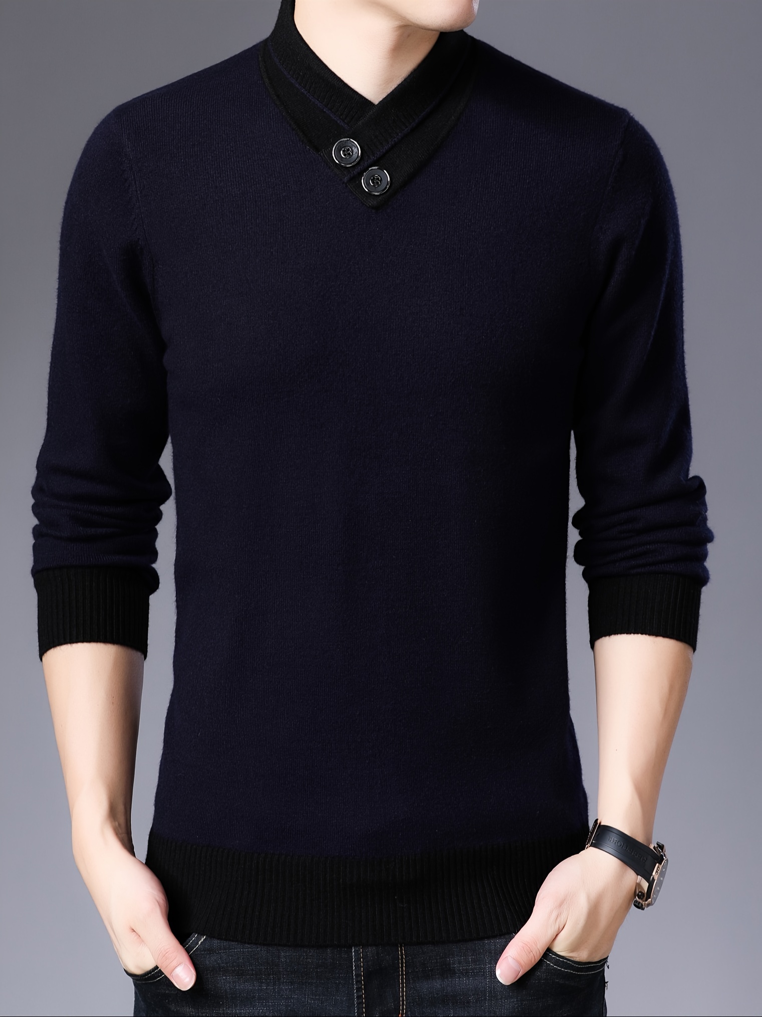 all match knitted slim sweater mens casual warm slightly stretch shawl collar pullover sweater for men fall winter details 18