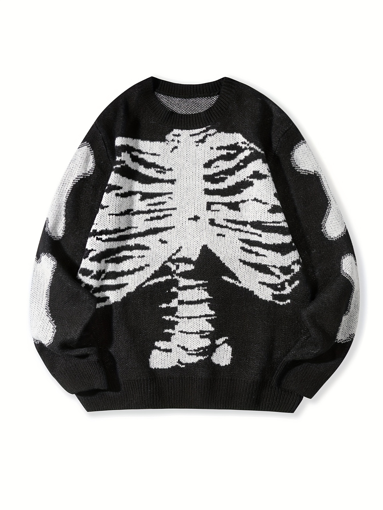 skeleton pattern knitted sweater mens casual warm mid stretch crew neck pullover sweater for men fall winter details 0