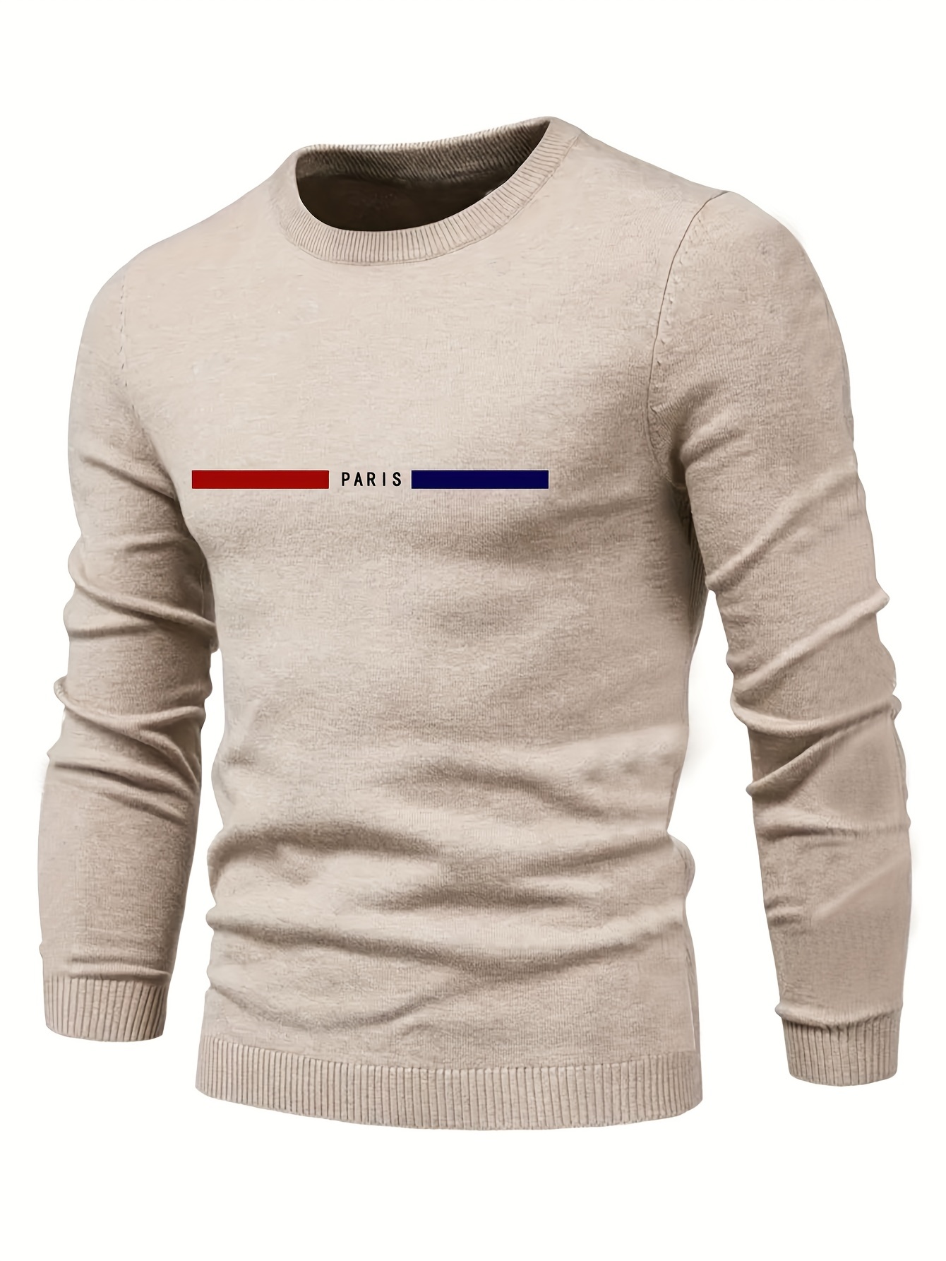 all match knitted paris pattern sweater mens casual warm mid stretch crew neck pullover sweater for men fall winter details 12