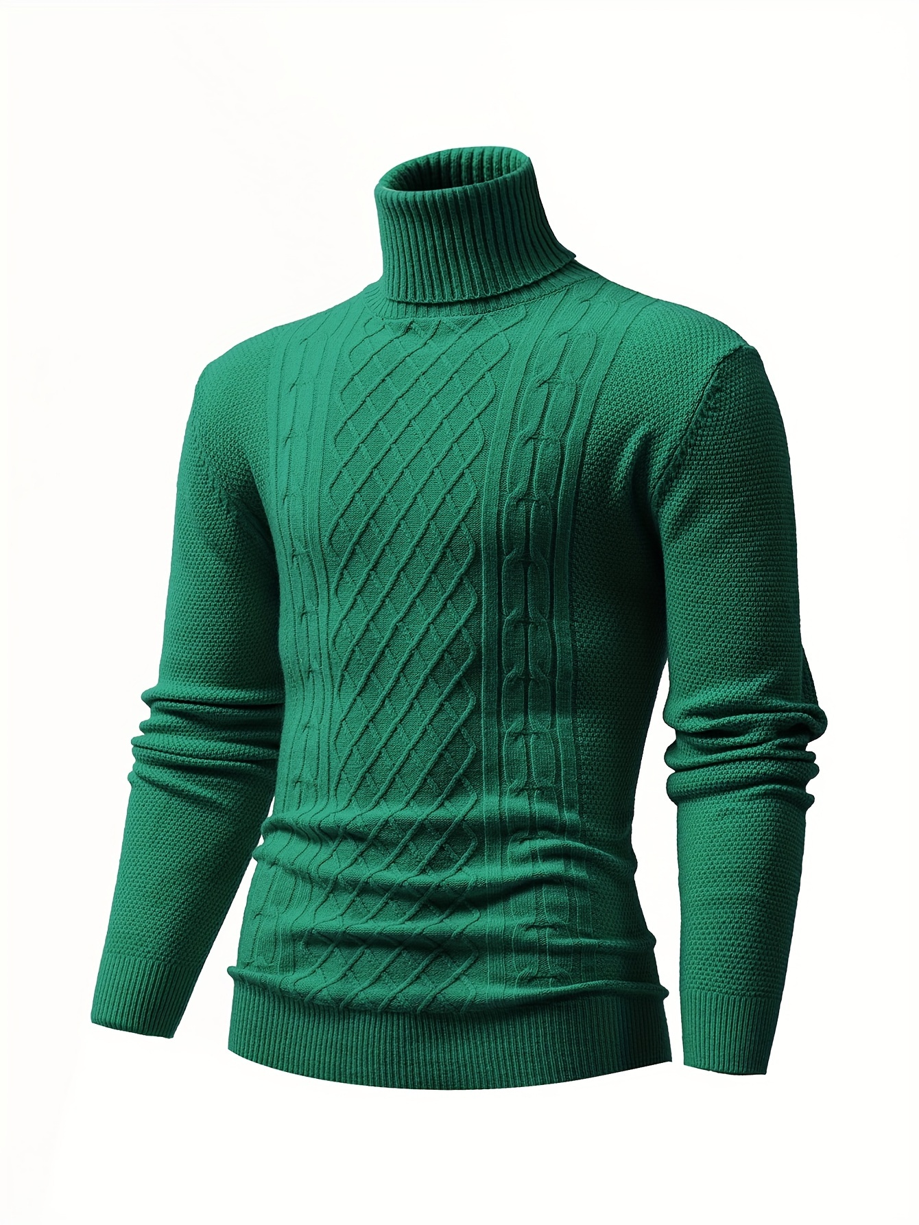 turtle neck knitted cable sweater mens casual warm solid high stretch pullover sweater for fall winter details 17