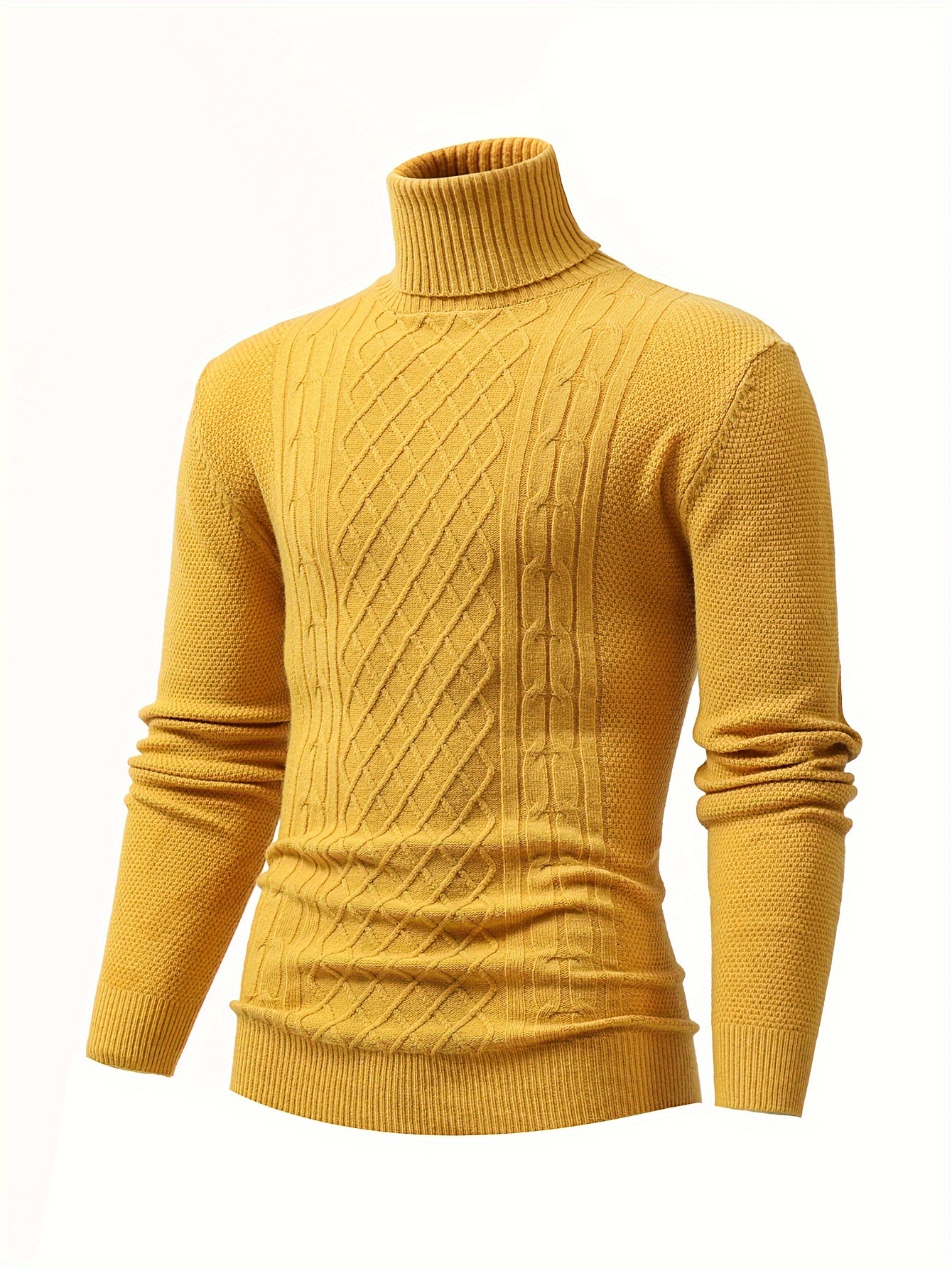 turtle neck knitted cable sweater mens casual warm solid high stretch pullover sweater for fall winter details 23